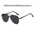 Fashionable oversized aviator sunglasses with black frame and dark grey lenses for women - Black Frame Black Grey Lens