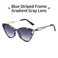 Cat-eye sunglasses with blue striped frame and gradient grey lenses in a vintage style - Blue Stripe Frame Gradient Gray Lens