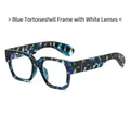 Chic square sunglasses featuring a blue tortoiseshell frame and clear lenses for fashion - Blue Tortoiseshell Frame Clear Lens