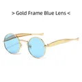 Lunettes de soleil rétro avec monture dorée et verres bleu clair pour un style chic - Monture Dorée Verres Bleus