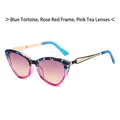 Blue tortoiseshell and rose red cat-eye sunglasses with pink tea gradient lenses - Blue Tortoise Rose Red Frame Pink Tea Lenses