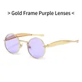 Lunettes de soleil rétro avec monture en métal doré et verres violets clairs - Monture Dorée Verres Violets