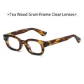 Vintage square sunglasses with brown wood grain frame and clear lenses for men and women - Brown Wood Grain Frame Clear Lens