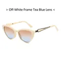 Cat-eye sunglasses with cream frames and brown-blue gradient lenses on metal arms - Beige Frame Brown Blue Lens