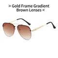 Fashion oversized aviator sunglasses with gold metal frame and brown gradient lenses - Gold Frame Gradient Tea Lens