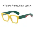 Fashionable square sunglasses featuring yellow frames and green-red contrasting temples - Yellow Frame Clear Lens