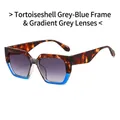 Lunettes de soleil oversize géométriques avec monture écaille bleue et verres dégradés - Monture Écaille Bleu Gris Verres Dégradés Gris
