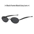 Oval metal sunglasses with black frame and dark gray lenses in a minimalist retro style - Black Frame Black Grey Lens