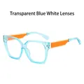 Square frame sunglasses with transparent blue frame and orange contrast details - Transparent Blue Frame White Lens