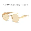 Lunettes de soleil rondes rétro avec monture dorée et verres teintés champagne - Monture Dorée Verres Champagne