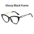 Glossy black cat-eye glasses frame with elegant hollow gold metal temples for women - Glossy Black Frame