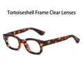 Retro tortoiseshell square frame sunglasses with clear lenses and metal rivet details - Demi Frame Clear Lens