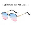 Aviator style sunglasses with gold metal frame and blue-pink gradient lenses - Gold Frame Gradient Blue Pink Lens