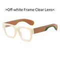 Vintage chunky square frame sunglasses in cream white with brown and green temples - Rice White Frame Clear Lens