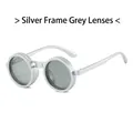Occhiali da sole tondi retrò con montatura in metallo argento e lenti grigio scuro - Montatura Argento Lente Grigia