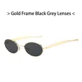 Oval retro sunglasses with gold metal frame and dark gray lenses for a vintage look - Gold Frame Black Grey