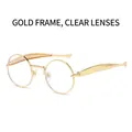Lunettes de soleil ovales en métal avec monture dorée et verres clairs au style vintage - Monture Dorée Verres Blancs