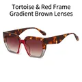 Oversized tortoise and red frame sunglasses with gradient brown lenses for women - Tortoiseshell & Red Frame Gradient Tea Lens