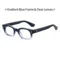 Vintage small square sunglasses in gradient blue frame with stylish gold rivet accents - Gradient Blue Frame Clear Lens