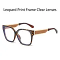 Stylish square leopard print sunglasses with clear lenses and gold metal temple accents - Tortoise Frame Clear Lens