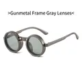 Occhiali da sole steampunk rotondi canna di fucile con lenti polarizzate grigio scuro - Montatura Canna di Fucile Lente Grigia