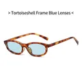 Retro oval sunglasses with tortoiseshell frame and light blue lenses for a vintage look - Tortoiseshell Frame Blue Lens