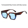 Retro tortoiseshell square sunglasses with blue lenses and wide temples - Tortoise Blue Frame Blue Lenses