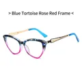 Cat eye glasses frames with blue tortoise shell and rose pink gradient color design - Blue Tortoise Rose Red Frame