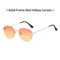 Rimless gold sunglasses with red-yellow gradient lenses and spiral metal temples - Gold Frame Red Yellow Lens