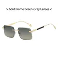 Rimless sunglasses with gold metal temples and gradient green-grey lenses for a modern look - Gold Frame Green Grey Lens