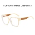 Off-white square frame fashion sunglasses with clear lenses and brown temple accents - Rice White Frame Clear Lens