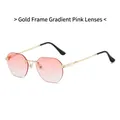 Rimless sunglasses with gold metal frame and gradient pink lenses for a chic look - Gold Frame Gradient Pink Lens