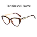 Cat eye tortoiseshell frame glasses with gold metal temples and blue light lenses - Tortoiseshell Frame