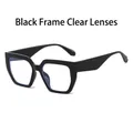 Chic oversized black square frame glasses with transparent lenses for casual style - Black Frame Clear Lenses