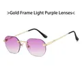 Retro rimless sunglasses featuring gold metal frames and light purple gradient lenses - Gold Frame Light Purple Lens