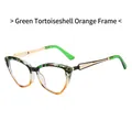 Cat eye glasses with green tortoise and orange frame with gold metal temples - Green Tortoise Orange Frame