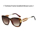 Chique oversized schildpad zonnebril met bruine verloopglazen en gouden metalen pootjes - Luipaard Frame Gradiënt Thee Lenzen