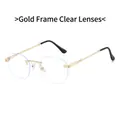 Rimless small frame sunglasses with textured gold metal temples and clear lenses - Gold Frame White Lens