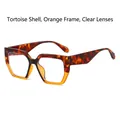Chic tortoiseshell orange square oversized glasses with clear lenses for a retro look - Tortoise Orange Frame Clear Lenses