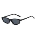 Retro narrow oval sunglasses featuring black plastic frame and dark grey lenses - Black Frame Grey Lens