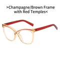 Occhiali cat-eye con montatura champagne e stanghette a strisce rosse - Montatura a Righe Champagne Tè Rosso