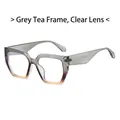 Fashionable oversized square glasses featuring a gradient grey-tea frame with clear lenses - Grey Tea Frame Clear Lenses