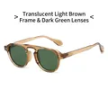 Lunettes de soleil rondes rétro avec monture marron thé et verres vert foncé - Monture Thé Clair Transparente / Verres Vert Foncé