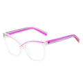 Cat eye glasses featuring transparent frames with rose red and gray striped temples - Transparent Rose Red Gray Striped Frame
