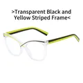 Cat eye glasses with transparent frame and black-yellow striped temples for women - Transparent Black Yellow Striped Frame
