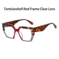 Fashion oversized square glasses with tortoise red gradient frames and clear lenses - Tortoiseshell & Red Frame Clear Lens