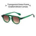 Retro kleine runde Sonnenbrille mit grünem Rahmen und braunen Verlaufsgläsern - Transparenter Grüner Rahmen Verlaufs Teegläser