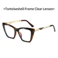 Cat eye sunglasses with tortoise shell frame and gold metal geometric temples - Demi Frame Clear Lens
