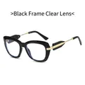 Retro black frame sunglasses with clear lenses and golden metal temples for women - Black Frame Clear Lenses
