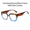 Fashion oversized tortoiseshell and blue frame glasses with clear lenses for women - Tortoise Grey Blue Frame Clear Lenses